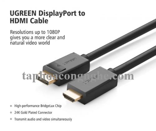 Ugreen 10203 3M Màu Đen Cáp chuyển đổi Displayport sang HDMI thuần đồng DP101 30010203